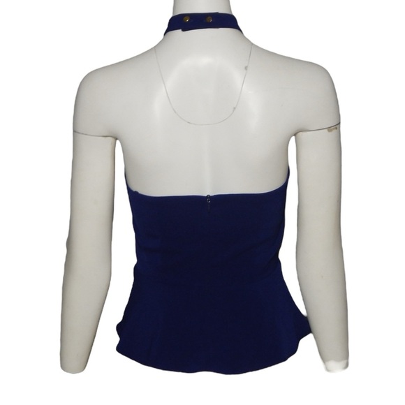 Amanda Uprichard Cecily Peplum Top Halter Sleeveless Navy Blue Size Small - Picture 3 of 5